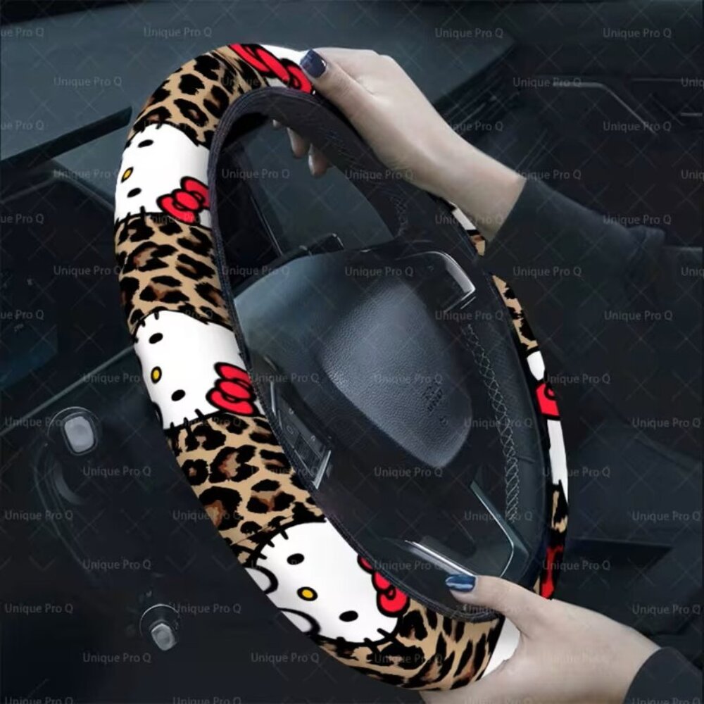 Hello Kitty Sanrio Fabric Steering Wheel Cover Leopard Animal Print Z7